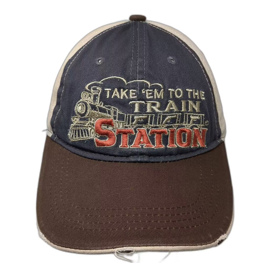 CSI Baseball Cap Blue Beige OS Strapback Hat Train Station Yellowstone Graphic